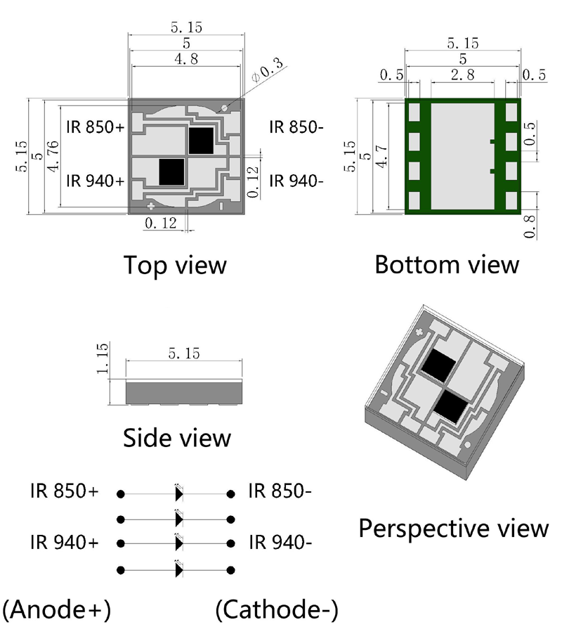 SMD5050 Dual IR 6W High Power LED Package Dimensions