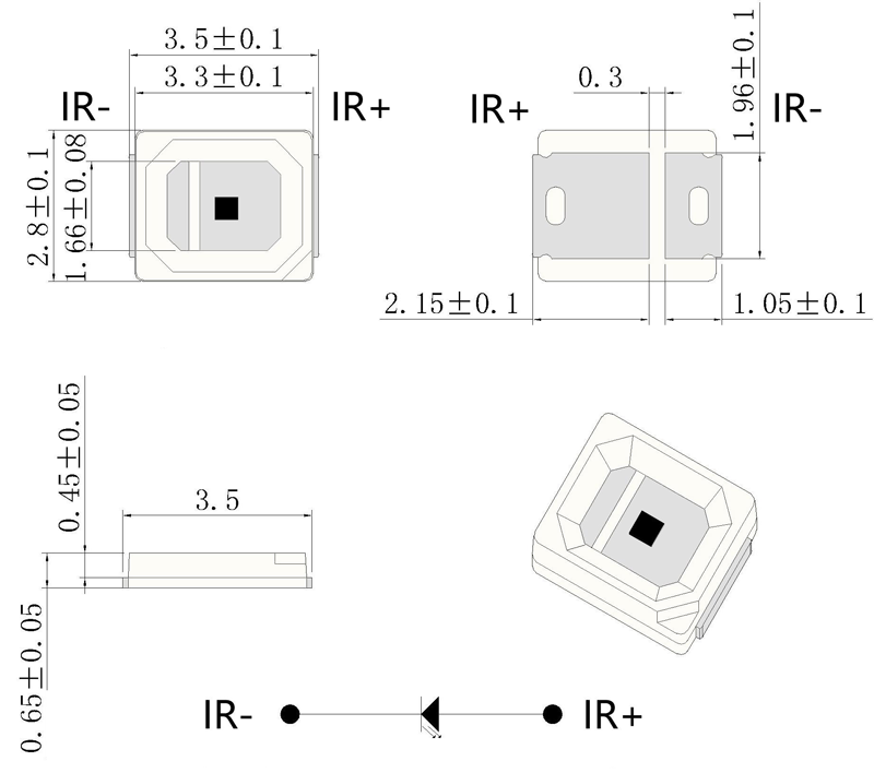 SMD2835 0.2W & 0.5W 910nm Custom IR LED for Red Therapy Light Module Package Dimensions