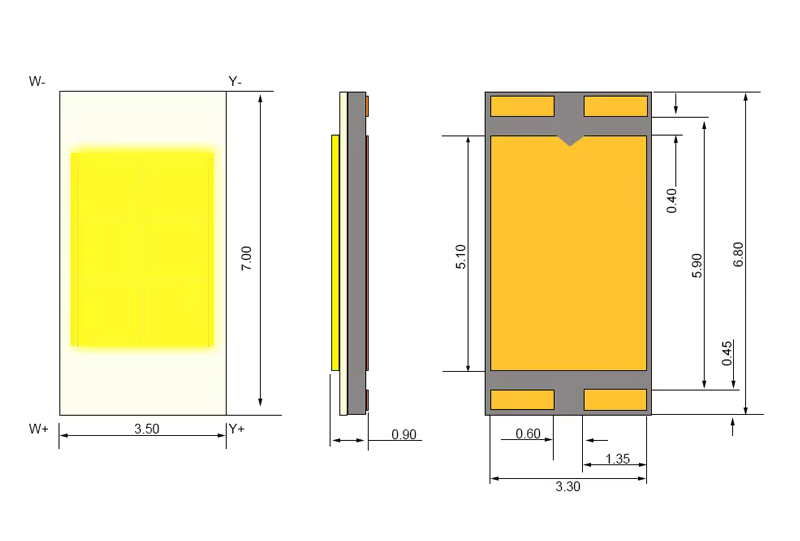 SMD 3570 10W White LED for Car Light  Module Package Dimensions