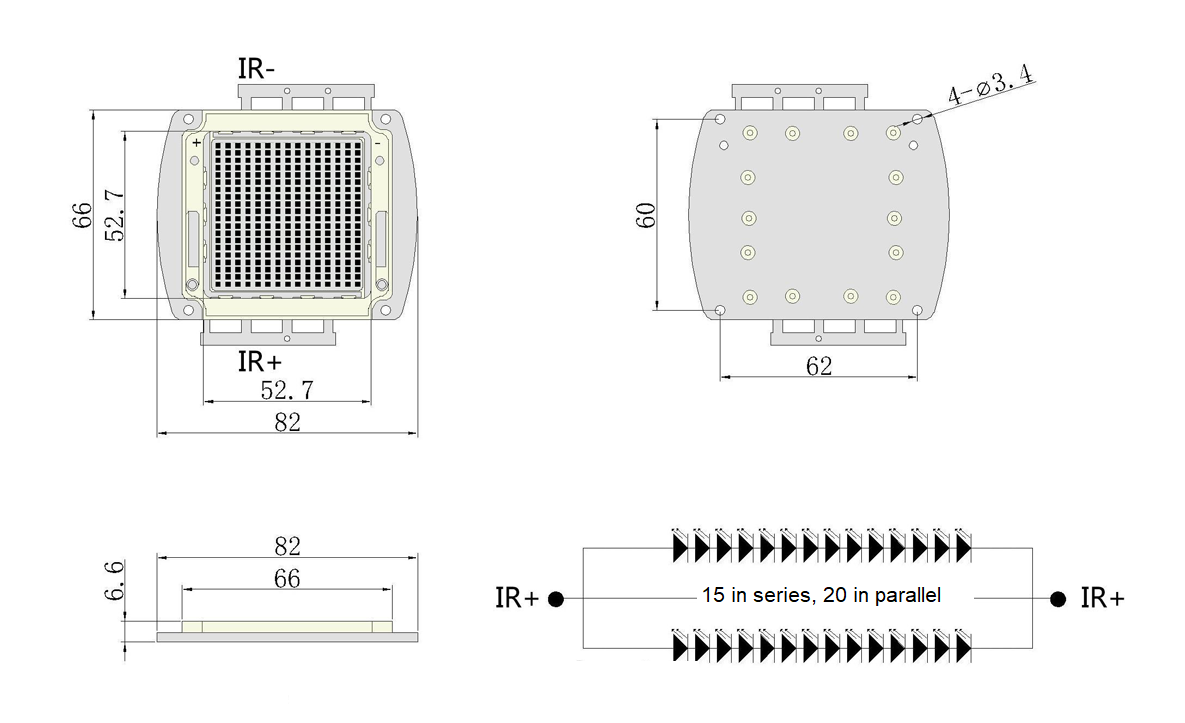300W IR 890nm High Power LED Module Package Dimensions