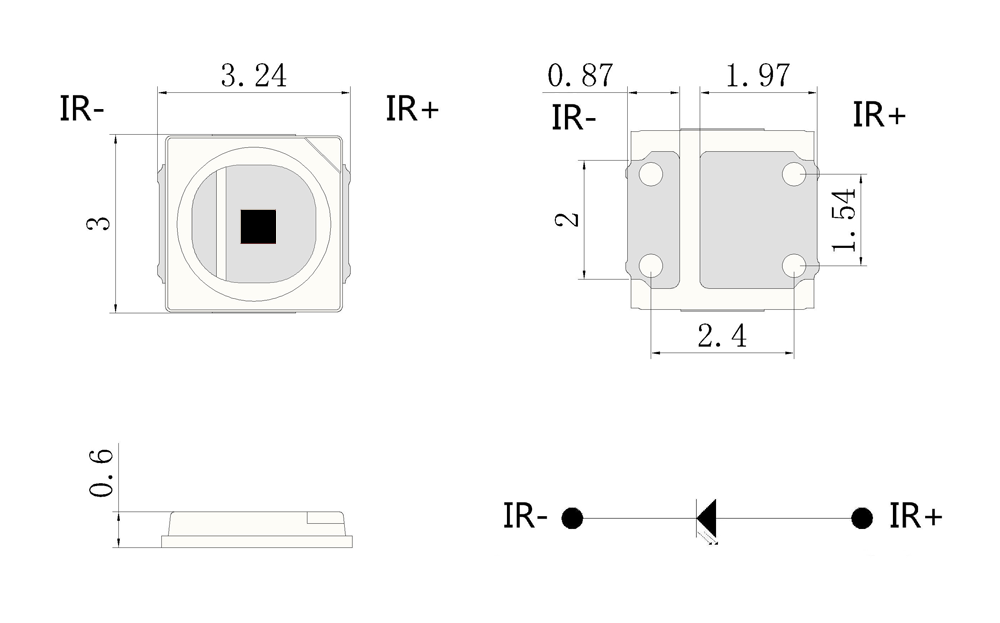 SMD3030 3W IR 890nm High Power LED Module Package Dimensions