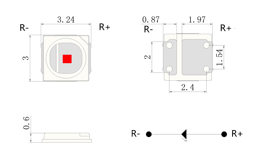 690nm 1W & 3W SMD3030 Hyper Red High Power LED Module Package Dimensions
