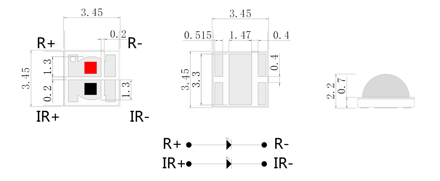 SMD3535 660nm 850nm Bicolor 6W LED package Dimensions
